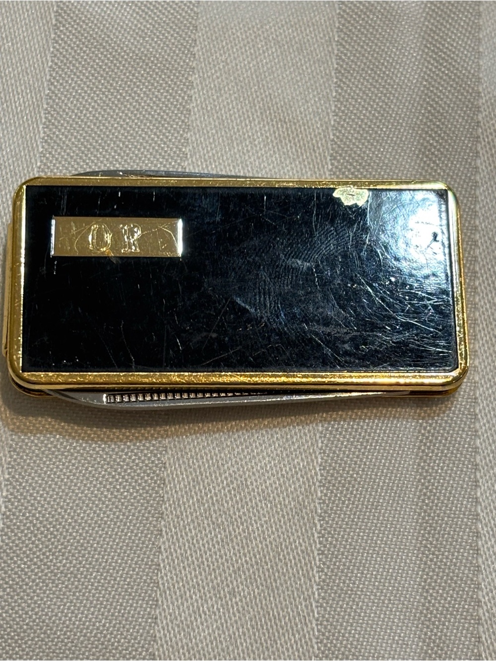 Black and Gold "O.R." Initials Money Clip With Nail Care Attachments [Good]